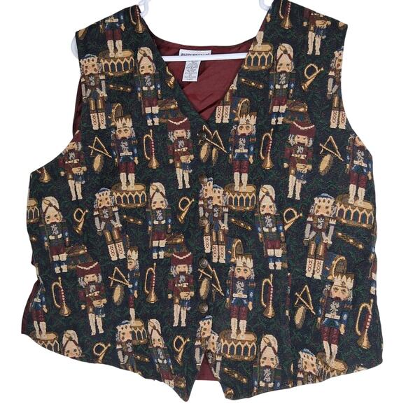 Nutcracker Ballet Tapestry Vest Vintage Holiday Christmas Womens XL Red Green - Picture 1 of 9